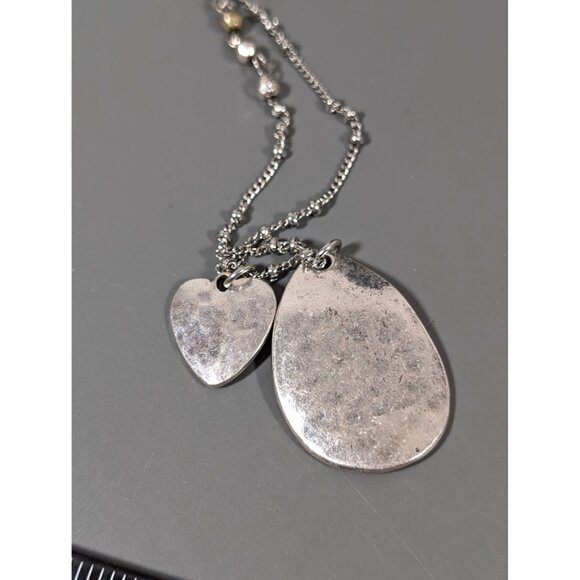 Boho Silver Tone Flower Teardrop Heart Charm Long Necklace 36" - Picture 6 of 7